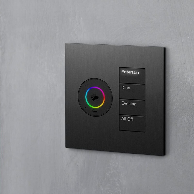 Lutron Palladiom + Josh.ai keypad with conic-gradient hue ring and four scene buttons